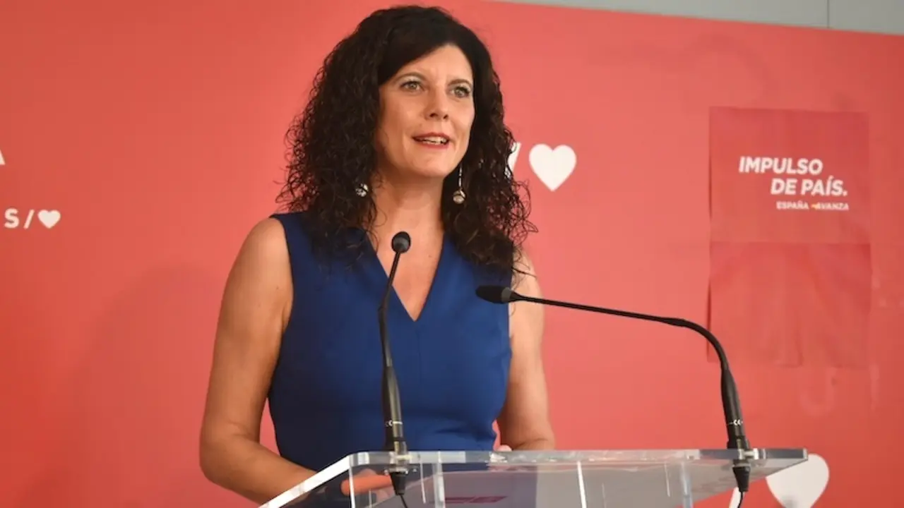 La vicesecretaria general y portavoz de la Ejecutiva Provincial del PSOE en Albacete, Josefina Navarrete, durante la rueda de prensa que ha ofrecido