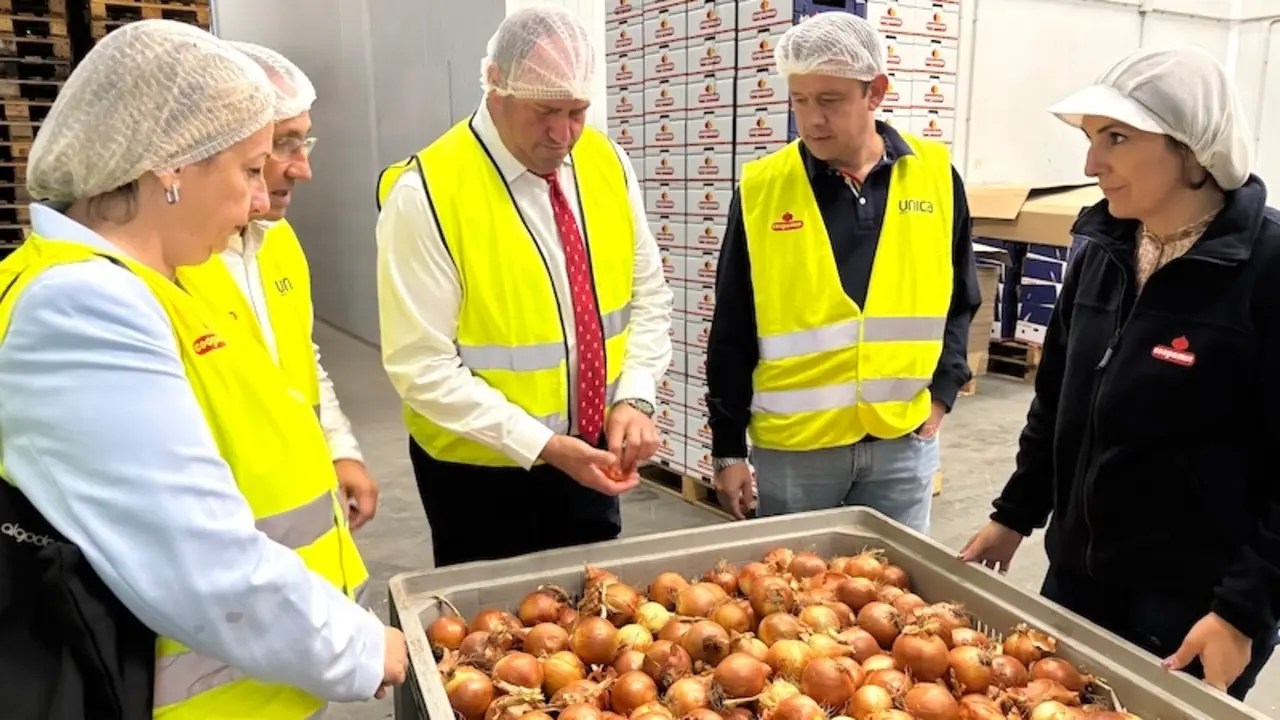 El consejero de Agricultura, Ganadería y Desarrollo Rural, Julián Martínez Lizán, visita las instalaciones de la cooperativa de ajos Coopaman en La Alberca de Záncara (Cuenca)