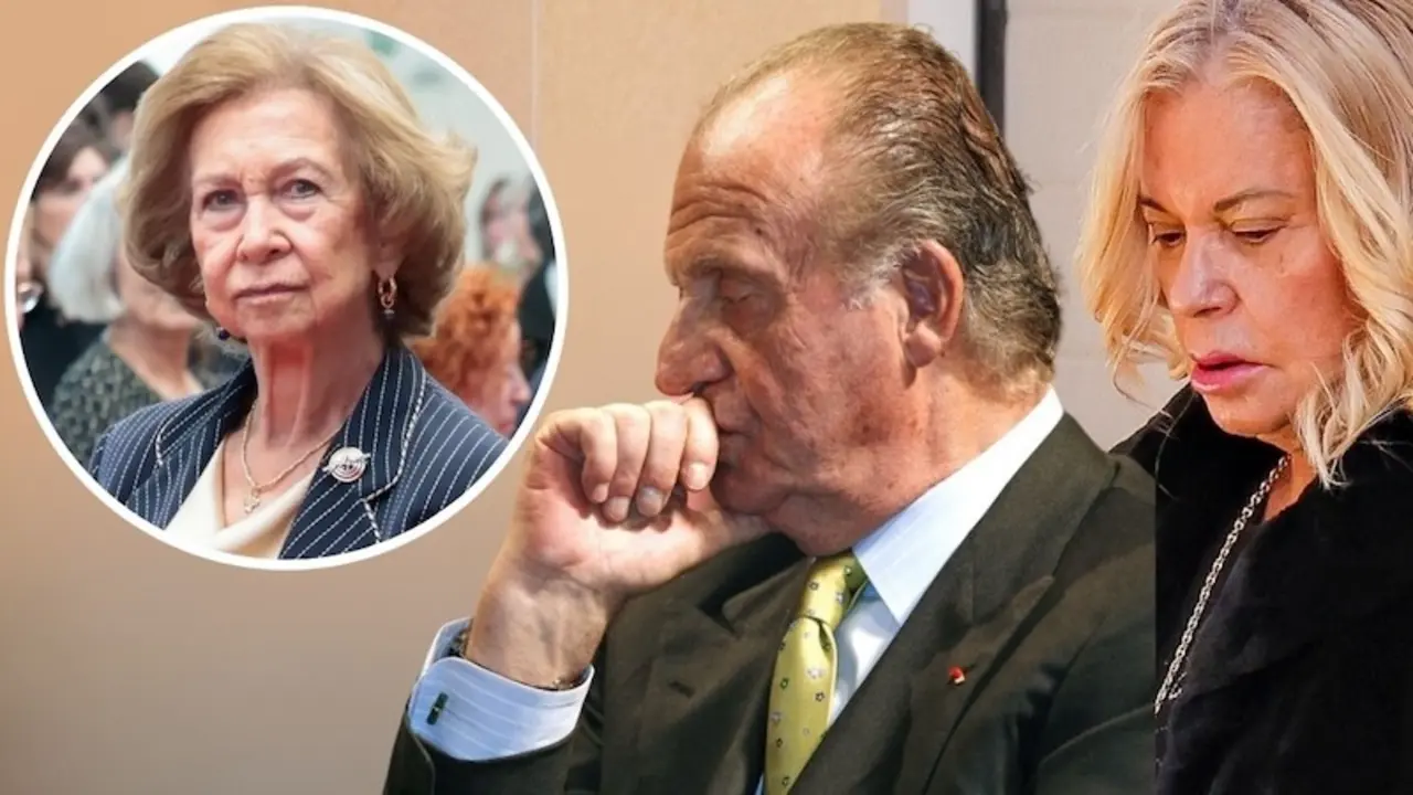 En el fotomontaje en imágenes de archivo la reina Sofía, el rey Juan Carlos I y Bárbara Rey