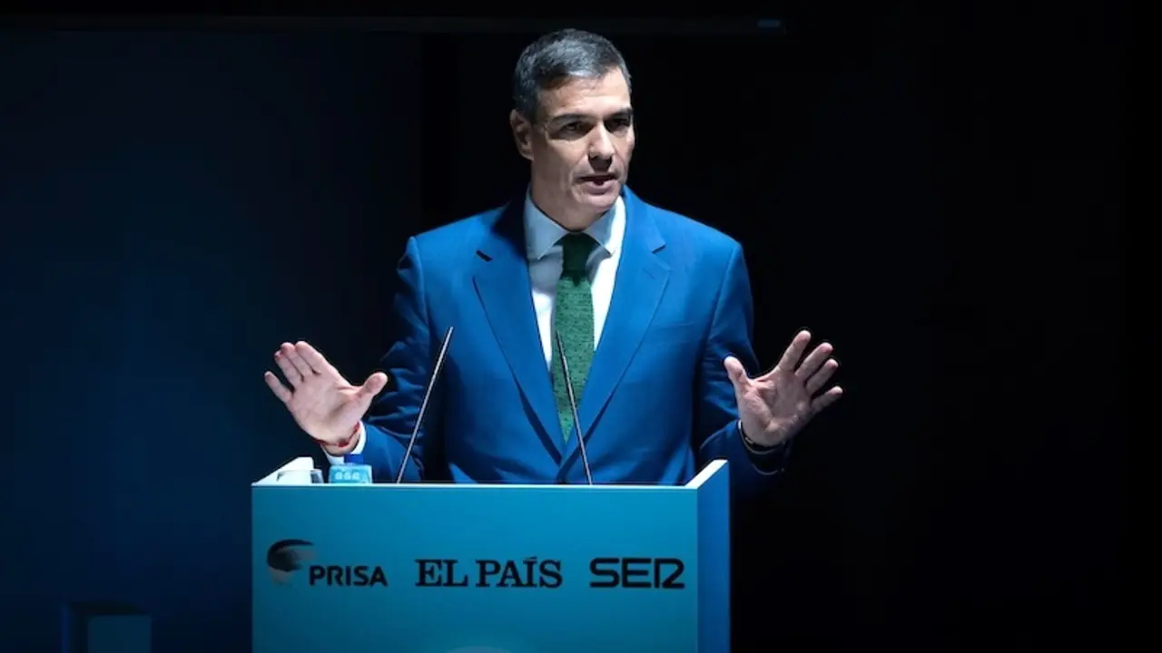El presidente del Gobierno, Pedro Sánchez, durante la apertura del evento 'World in Progress' de Grupo Prisa - EP/David Zorrakino