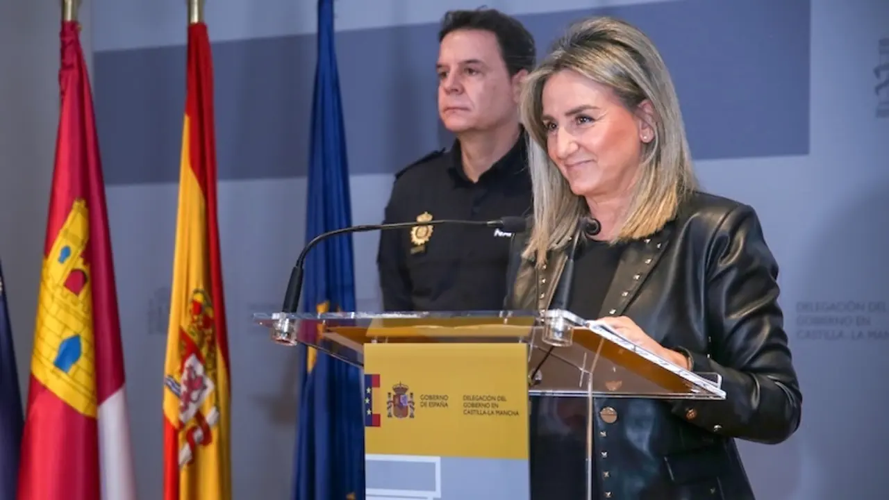 La delegada del Gobierno en Castilla-La Mancha, Milagros Tolón, este miércoles durante la presentación de la carrera solidaria de la Policía a beneficio de MARSODETO