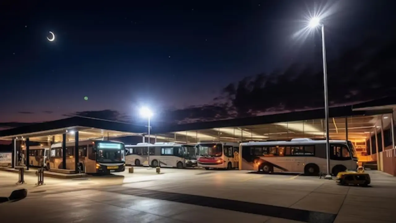 Imagen de archivo de varios autobuses estacionados en una estación