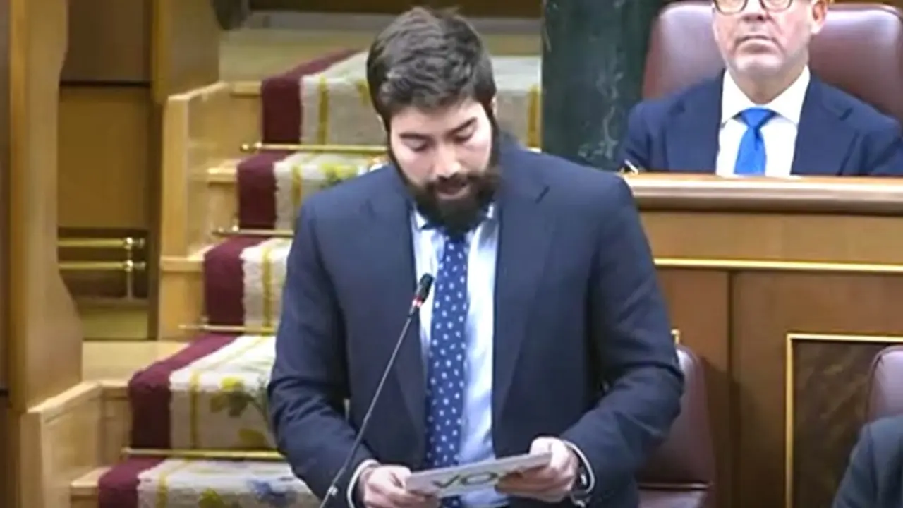 El diputado de Vox por Toledo, Manuel Mariscal, durante su intervención este martes en el Congreso de los Diputados