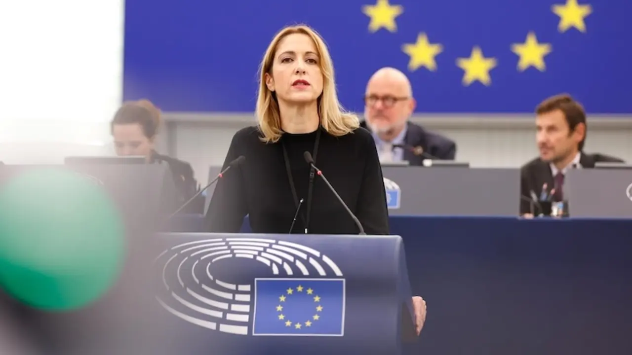 La eurodiputada socialista Cristina Maestre durante su intervención en el Parlamento Europeo