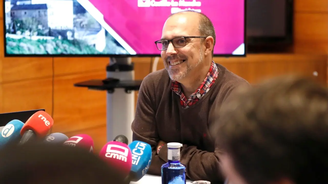 El presidente de las Cortes de Castilla-La Mancha, Pablo Bellido, durante la rueda de prensa que ha ofrecido en el Parlamento para hacer balance del año que finaliza