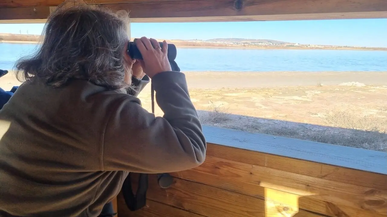 La consejera de Desarrollo Sostenible, Mercedes Gómez, durante su visita este lunes a la Laguna Larga de Villacañas (Toledo), con motivo del Día mundial de los Humedales