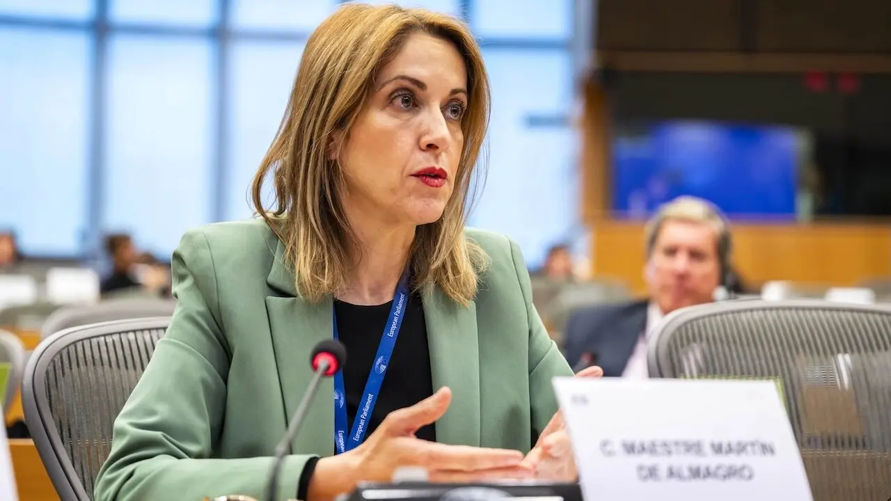 La vicesecretaria general del PSOE de Castilla-La Mancha y eurodiputada, Cristina Maestre, durante su intervención en Bruselas