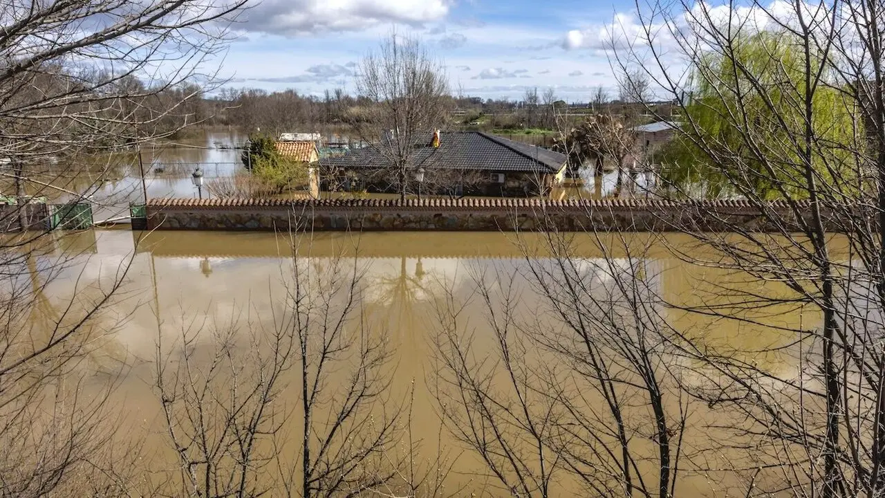 Vista de una zona residencial inundada en la localidad toledana de Escalona por el desbordamiento del río Alberche, este domingo - EFE/ Ángeles Visdómine