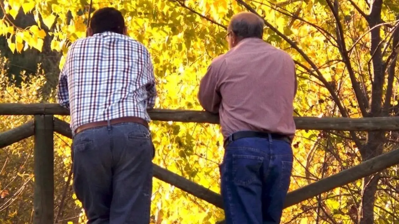 Dos hombres observan el bosque de ribera en el Parque Nacional de Cabañeros en una imagen de archivo - EFE/Beldad