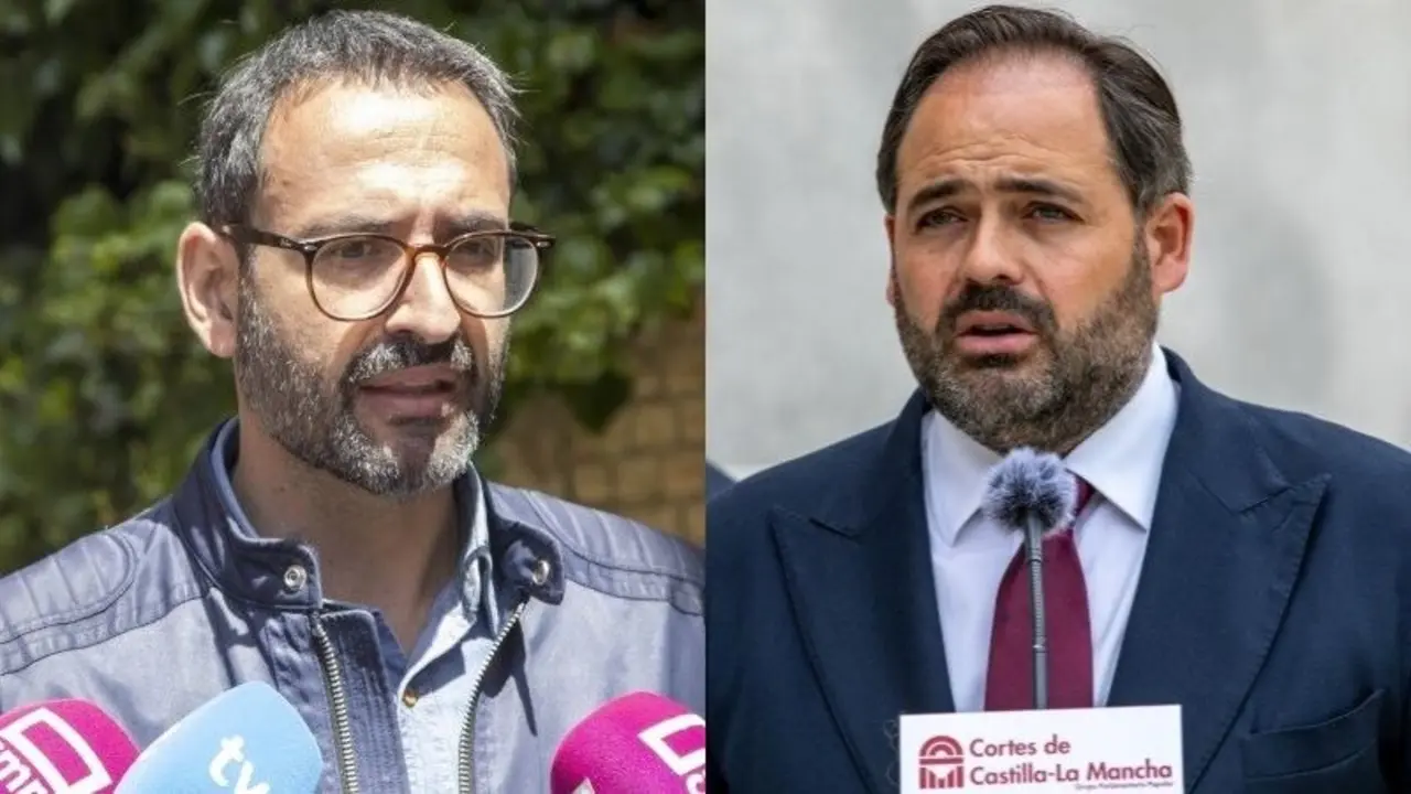 El secretario de Organización del PSOE de Castilla-La Mancha, Sergio Gutiérrez, y el presidente regional del PP, Paco Núñez, atendiendo a los medios de comunicación este martes en Toledo