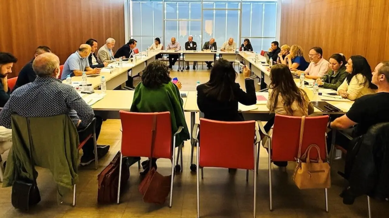En la imagen un instante de la reunión de la Mesa Sectorial de las Instituciones Sanitarias que han presidido el gerente del Sescam y el director general de RRHH