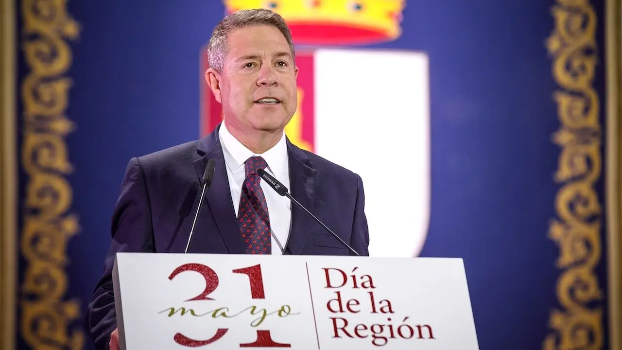 El presidente de Castilla-La Mancha, Emiliano García-Page, durante su discurso en el acto institucional del Día de la Región celebrado en el Palacio de Congresos de Albacete