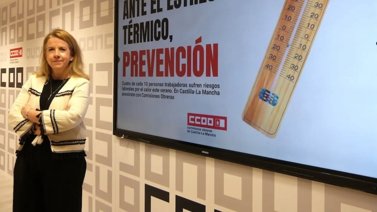 La secretaria regional de Diálogo Social y Salud Laboral de CCOO, Raquel Payo, presenta la campaña de prevención del estrés térmico