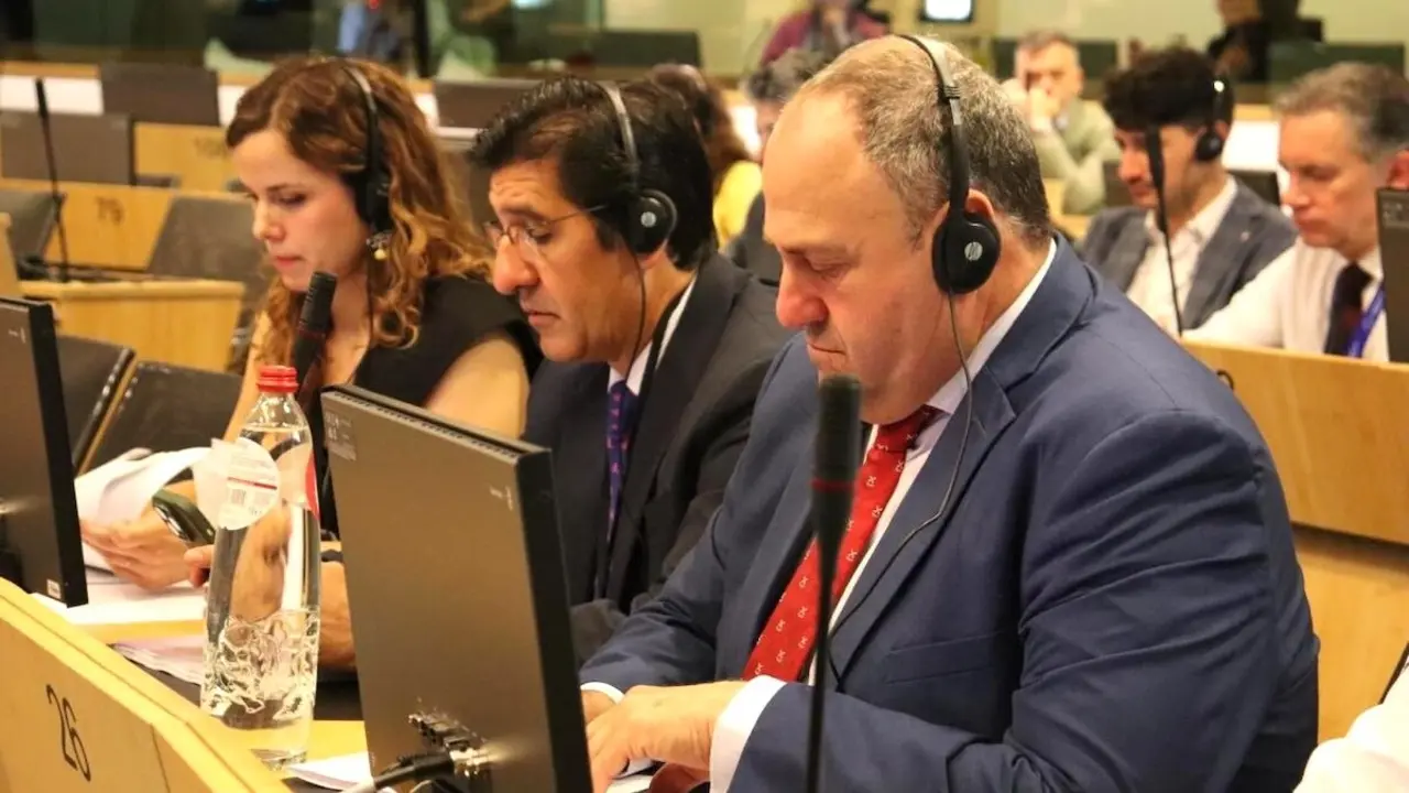 El consejero de Agricultura, Ganadería y Desarrollo Rural, Julián Martínez&nbsp;Lizán, este miércoles en Bruselas en la reunión del Intergrupo del Vino, que se celebra en el Comité de las Regiones