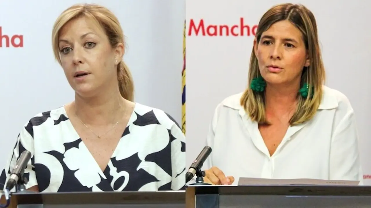 La portavoz del PSOE en las Cortes de Castilla-La Mancha, Ana Isabel Abengózar, y la portavoz y secretaria general del PP, Carolina Agudo