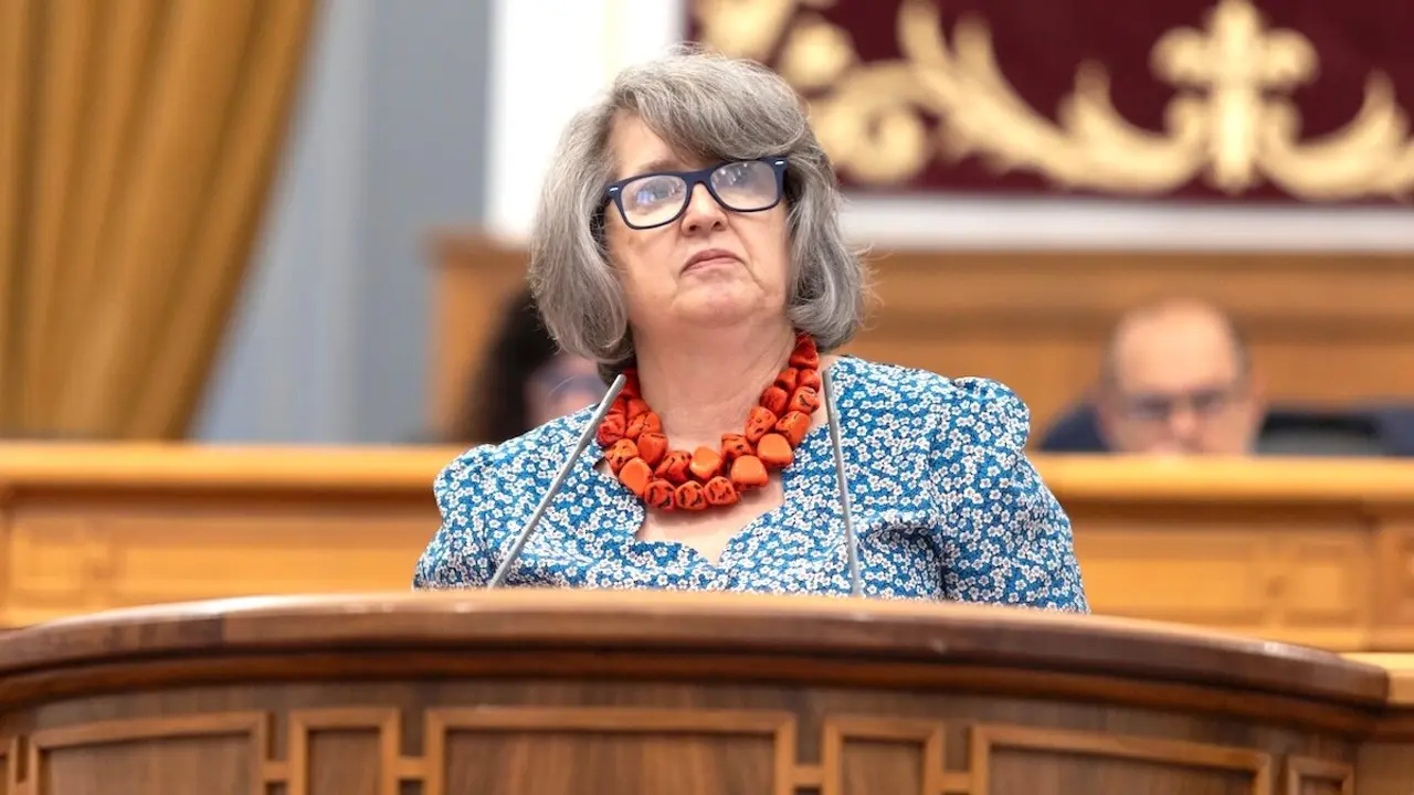 La consejera de Desarrollo Sostenible de Castilla-La Mancha, Mercedes Gómez, durante su intervención en el Plano de las Cortes regionales