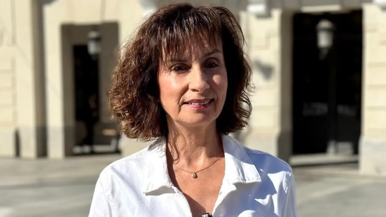 La concejala del PSOE en el Ayuntamiento de Guadalajara, Pilar Sánchez, atendiendo a los medios de comunicación