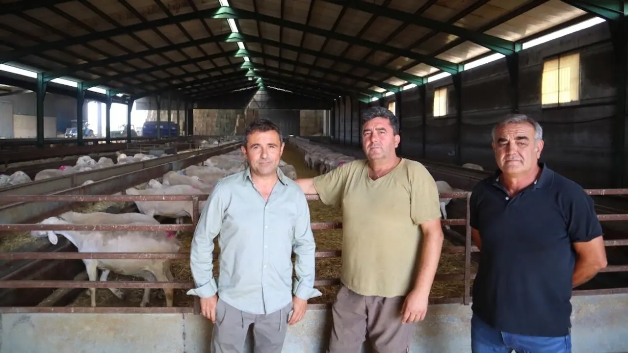 El director general de Agricultura y Ganadería, Jesús Fernández Clemente, durante la visita que ha realizado a una explotación ganadera de Corral de Almaguer (Toledo)