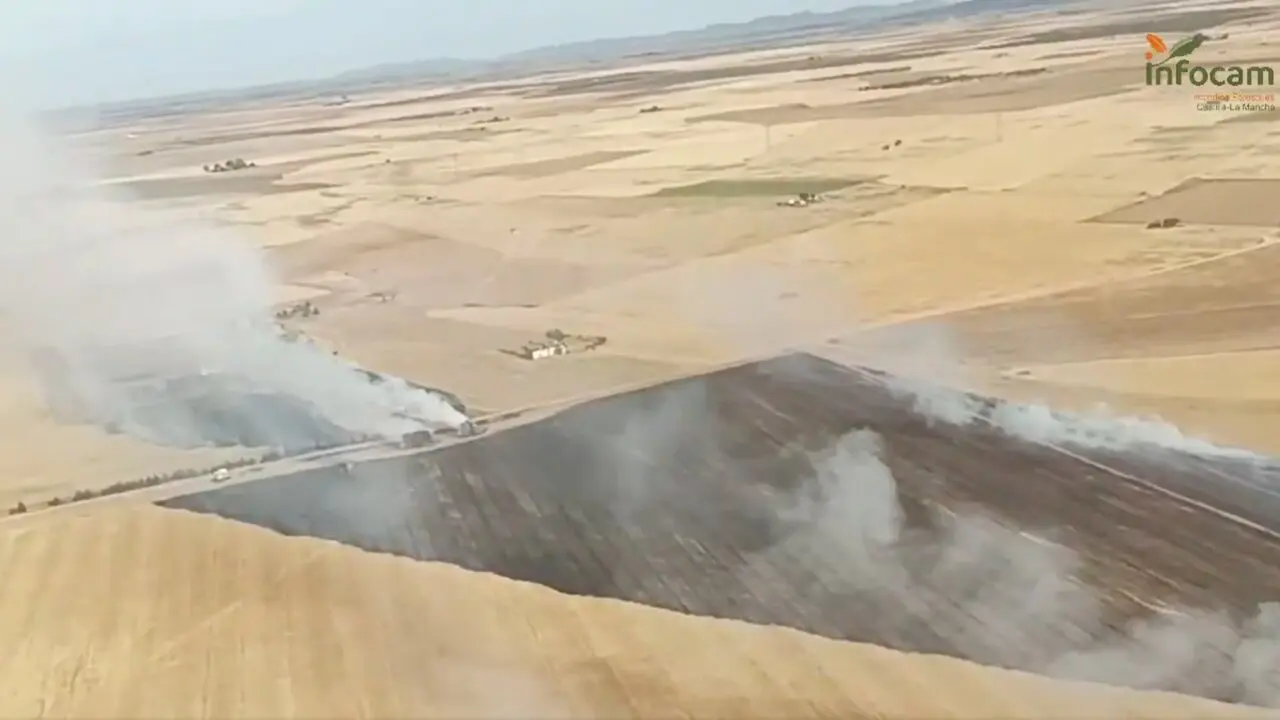 Un incendio en Daimiel (Ciudad Real) obliga a cortar la CM-4107 y moviliza a más de 50 efectivos