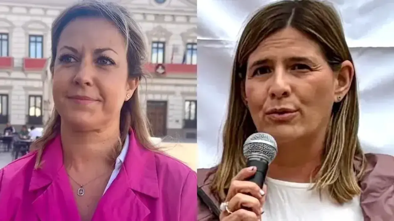 La portavoz del PSOE en las Cortes de Castilla-La Mancha, Ana Isabel Abengózar, y la secretaria general y portavoz parlamentaria del PP, Carolina Agudo