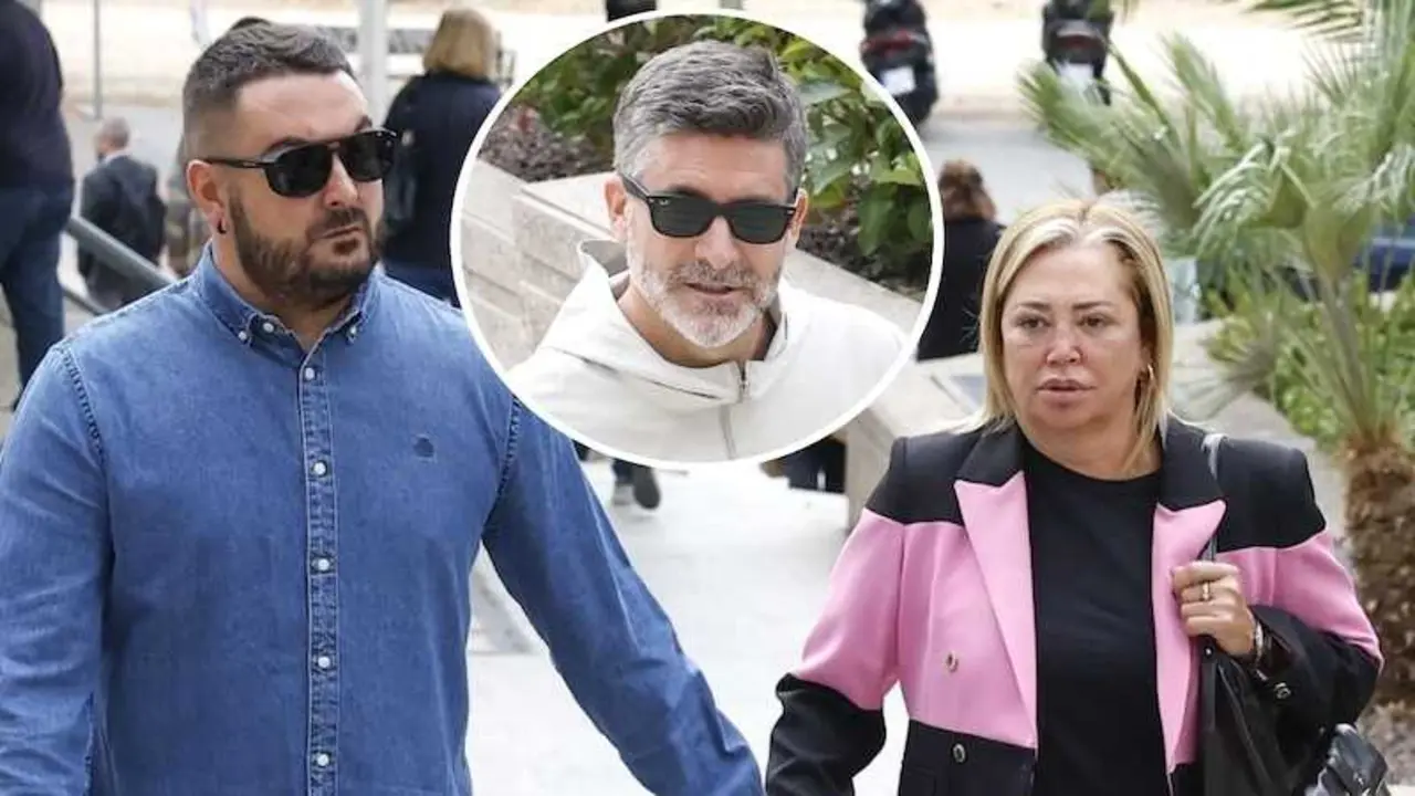 En el fotomontaje de Informalia Belén Esteban junto a su marido Miguel y Toño Sanchís este lunes a su llegada a los juzgados
