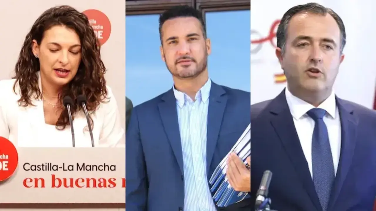 La diputada regional Paloma Jiménez, el presidente del Comité de Alcaldes del PP y alcalde de Cazalegas Francisco Blanco y el presidente de Vox en las Cortes David Moreno, en sus comparecencias ante los medios este miércoles