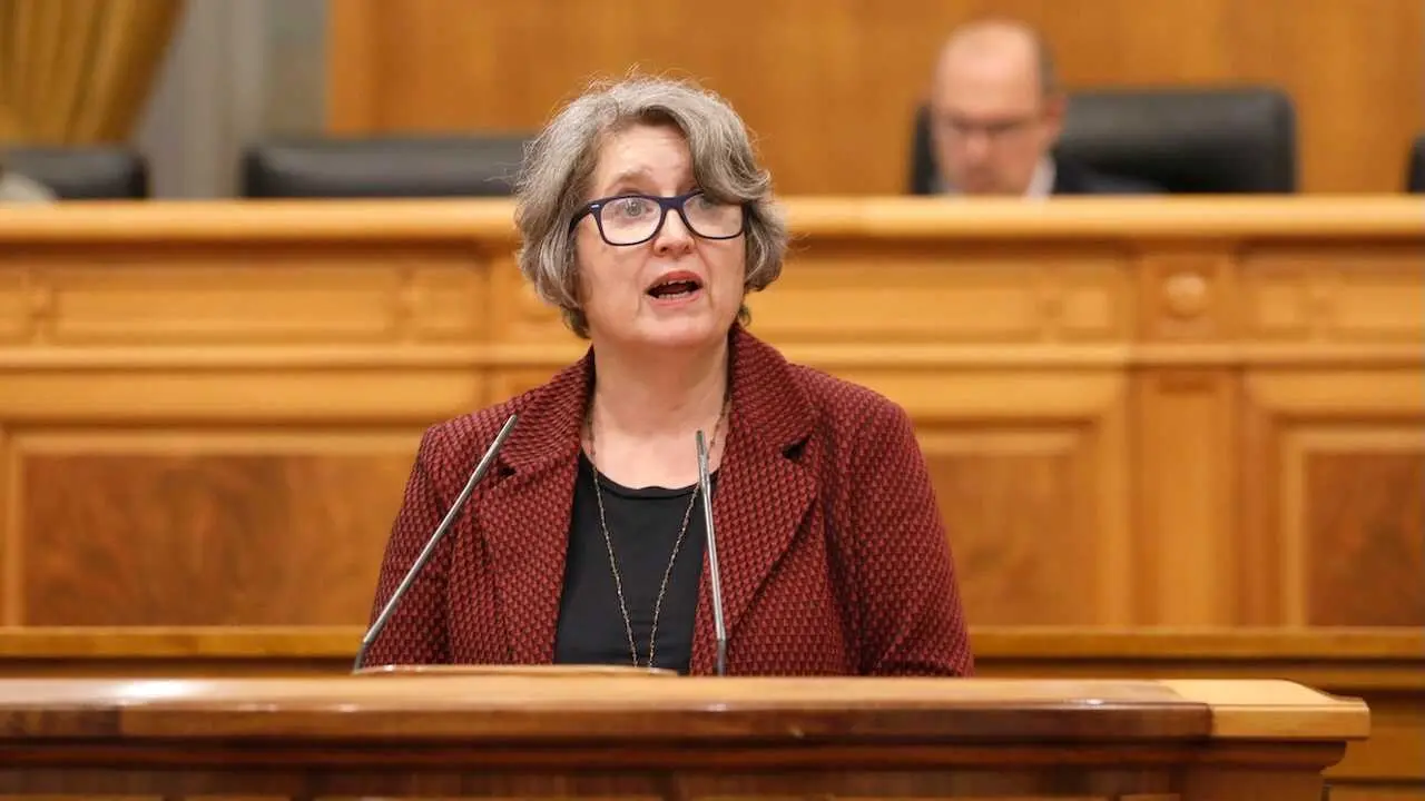 La consejera de Desarrollo Sostenible, Mercedes Gómez, durante su intervención este jueves en el Pleno de las Cortes regionales