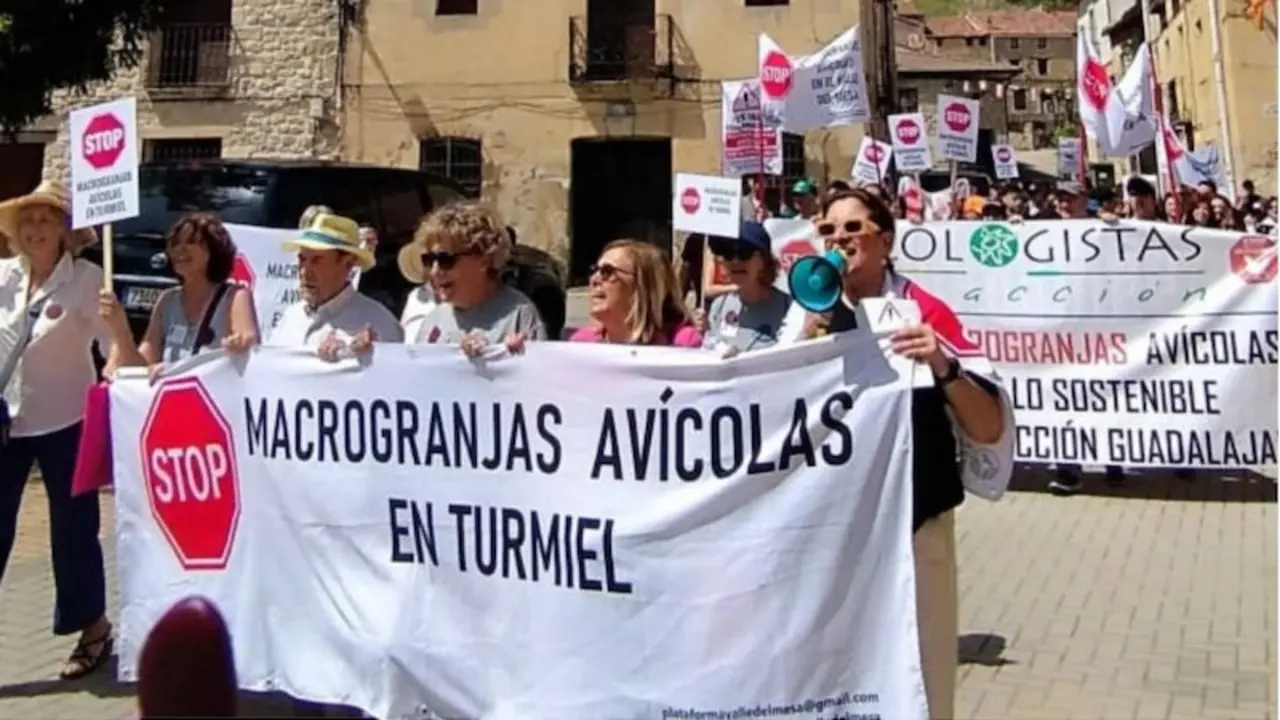 En la imagen de archivo una de las concentraciones de la Plataforma para la defensa del Valle y Hoces del Mesa contra las macrogranjas