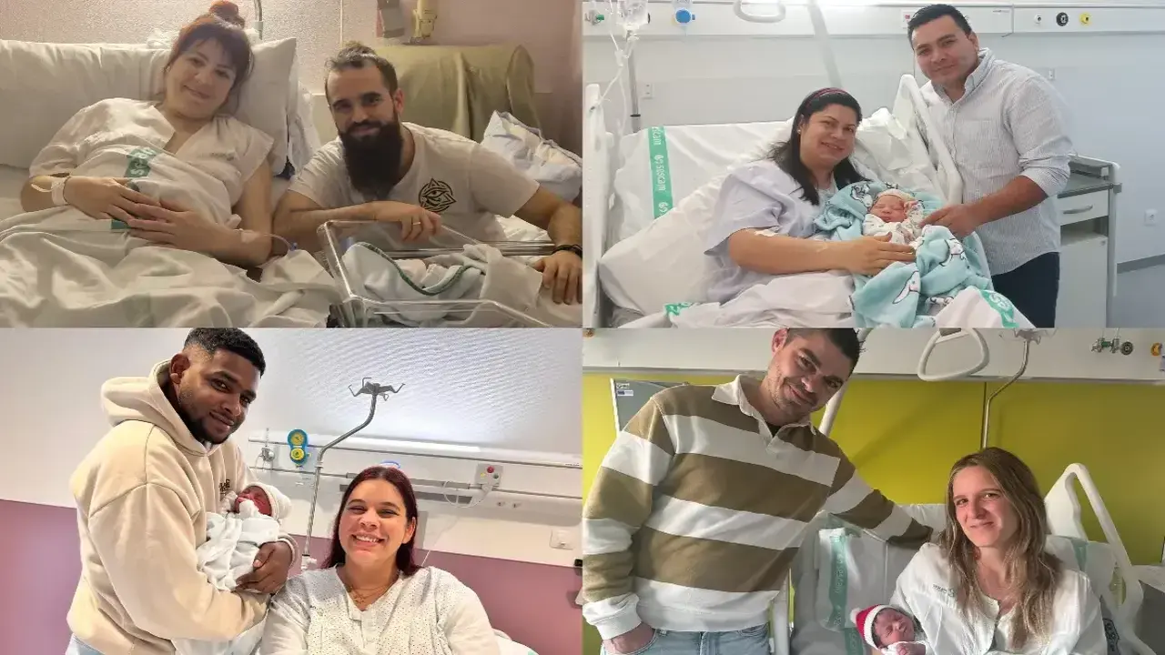 En la imagen los padres con los cuatro primeros beb&eacute;s del a&ntilde;o 2026 nacidos en Castilla-La Mancha