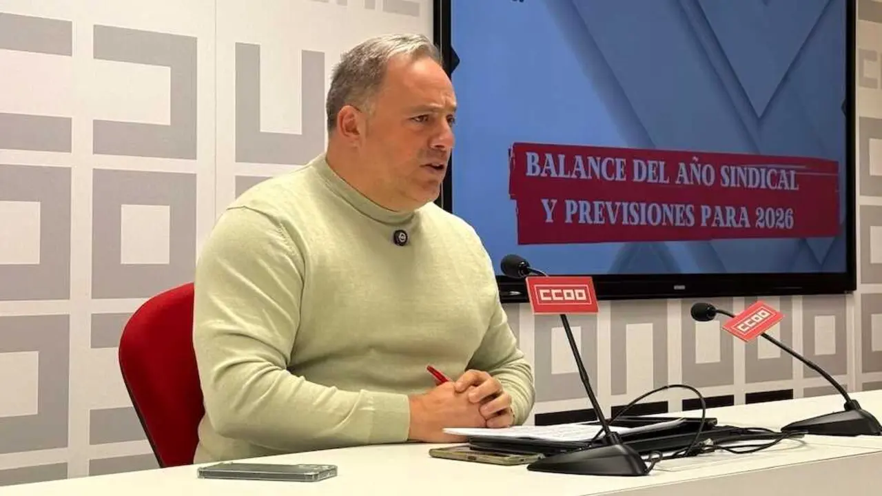 El secretario general de CCOO Toledo, Federico P&eacute;rez, durante la rueda de prensa que ha ofrecido