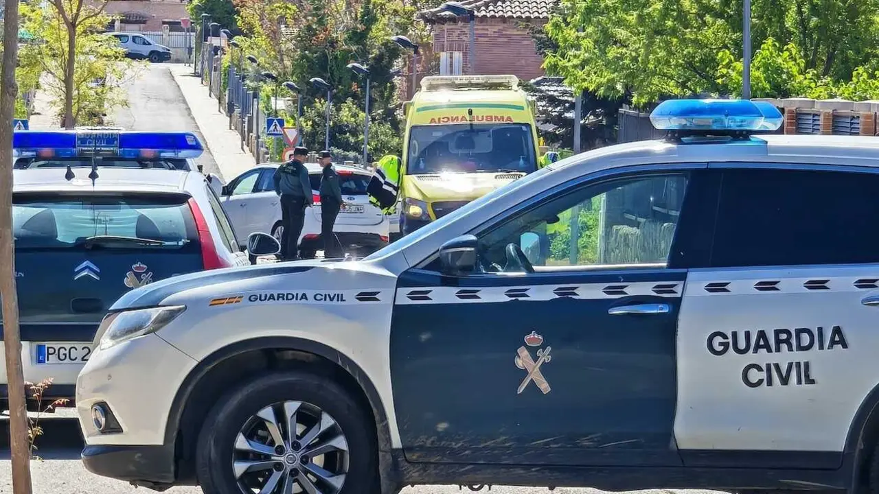 Agentes de la Guardia Civil en la urbanizaci&oacute;n Medina Azahara de la localidad de Chiloeches (Guadalajara) donde un matrimonio, de 52 a&ntilde;os cada uno, y su hija, de 22 a&ntilde;os, han aparecido muertos con signos de violencia en el interior de una vivienda incendiada - EFE/ Pepe Zamora