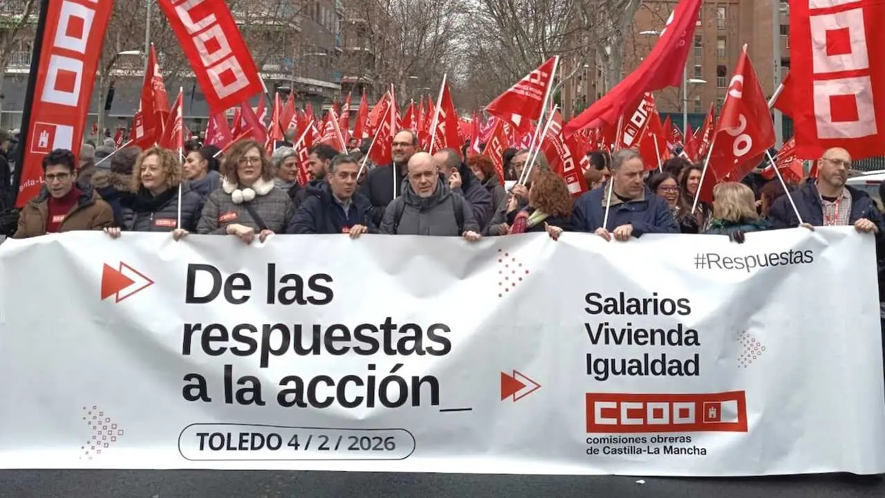 CCOO moviliza a 1.200 delegados y delegadas en Toledo por los salarios, la vivienda y la igualdad, en una concentraci&oacute;n en la que ha participado el secretario general del sindicato Unai Sordo junto a su homologo en Castilla-La Mancha, Javier Ortega