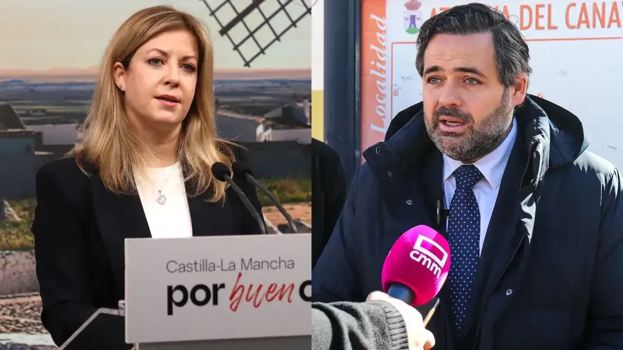 La portavoz del PSOE en las Cortes de Castilla-La Mancha, Ana Isabel Abeng&oacute;zar, y el presidente regional del PP, Paco N&uacute;&ntilde;ez