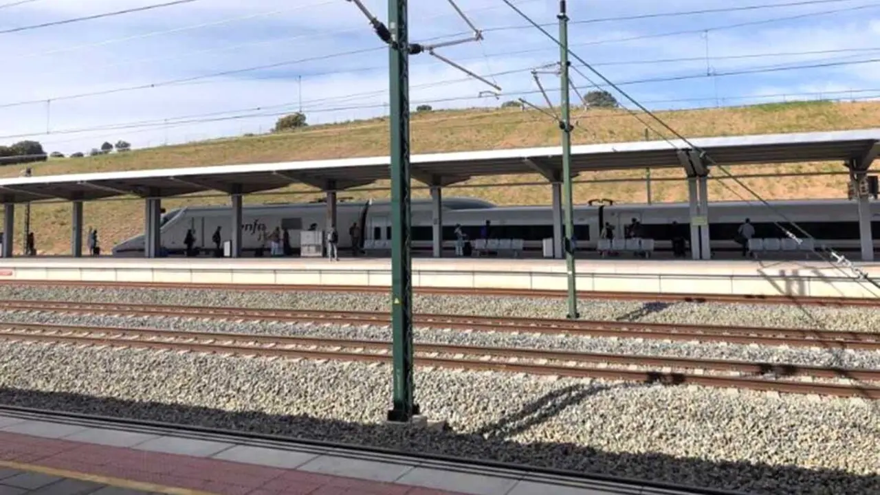 En la imagen un AVE parado en la estaci&oacute;n de tren de Cuenca, ferrocarril, transporte, trenes, viajeros, pasajeros, Renfe, catenaria, v&iacute;as del tren,