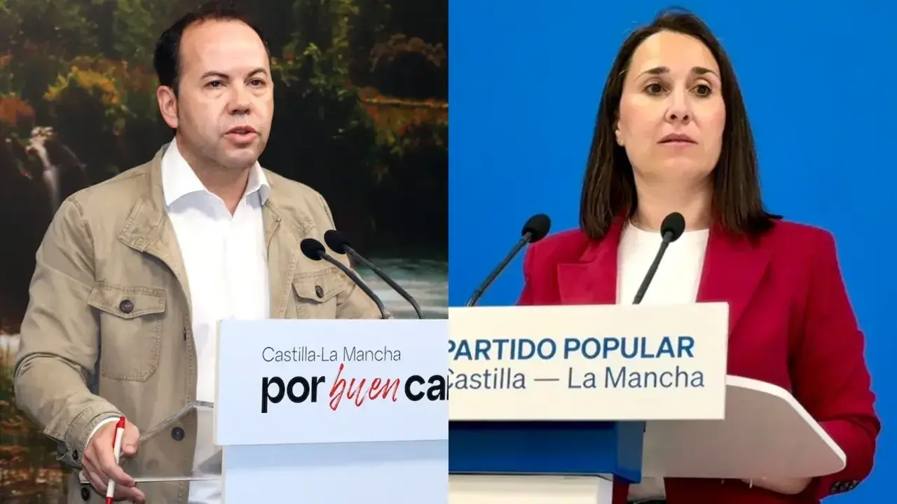 El secretario de Formaci&oacute;n del PSOE de Castilla-La Mancha Sergio Garc&iacute;a-Navas y la portavoz regional del PP Alejandra Hern&aacute;ndez, en sendas comparecencias este mi&eacute;rcoles en Toledo.
