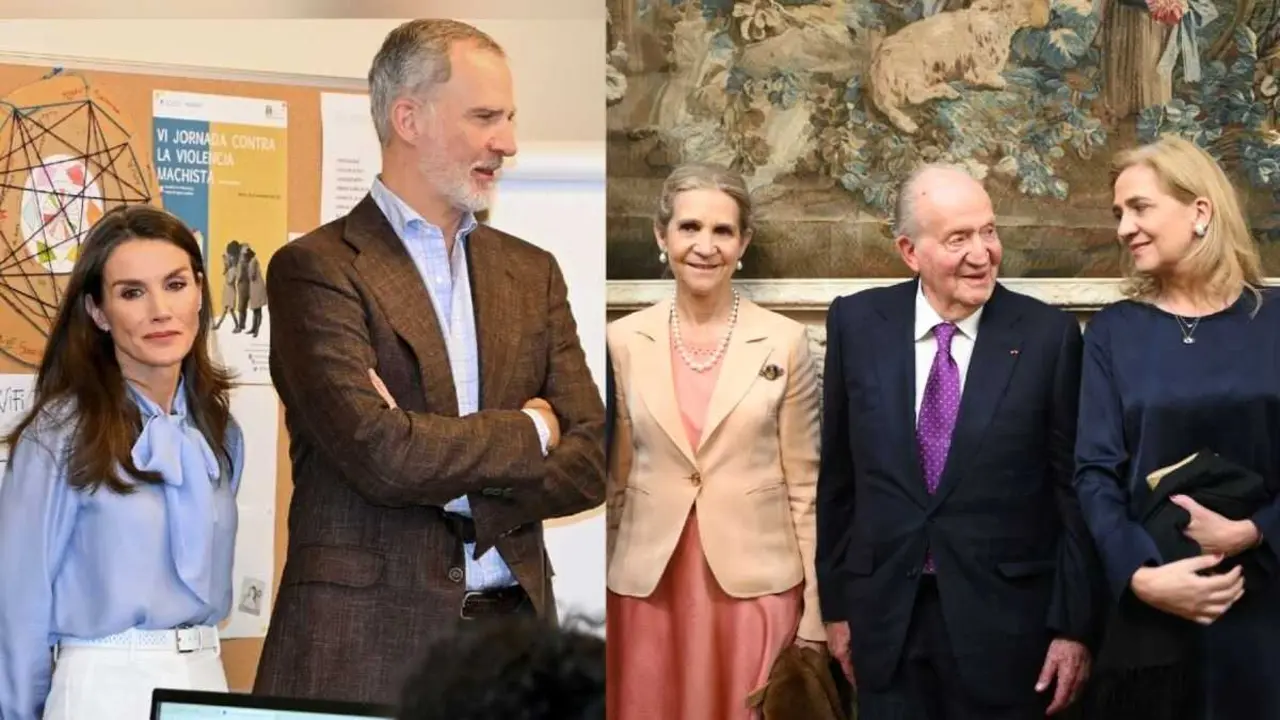 En el fotomontaje los reyes Felipe VI y Letizia y el rey em&eacute;rito Juan Carlos I junto a las infantas Elena y Cristina