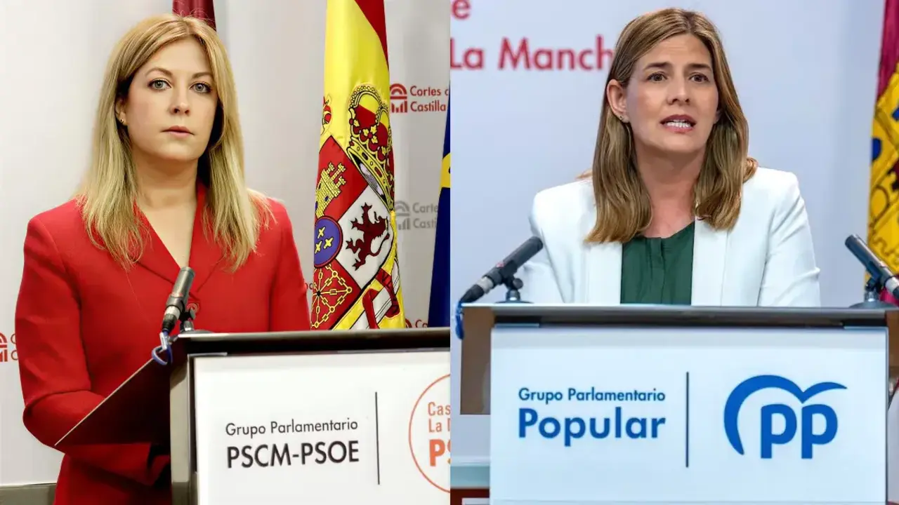 La portavoz del PSOE en las Cortes de Castilla-La Mancha, Ana Isabel Abeng&oacute;zar; y la portavoz parlamentaria del PP, Carolina Agudo