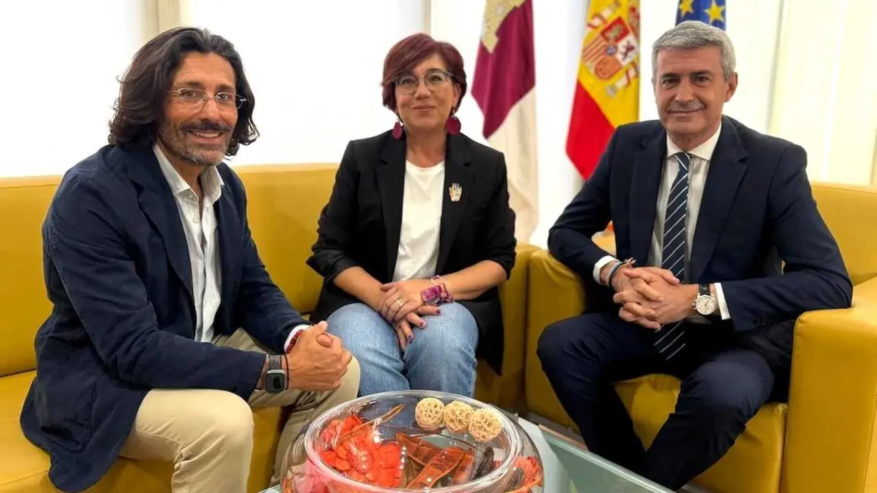 La alcaldesa de Cabezamesada, Mar&iacute;a &Aacute;ngeles Herrero, durante la reuni&oacute;n que han mantenido en la Delegaci&oacute;n de la Junta en Toledo y en la que tambi&eacute;n ha participado el delegado provincial de Fomento, Jorge Moreno.