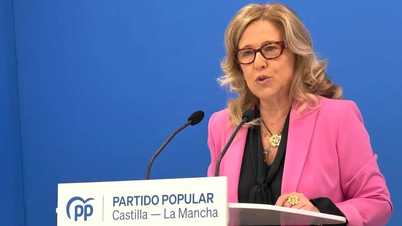 La diputada nacional del PP, Pilar Al&iacute;a, durante la rueda de prensa que ha ofrecido en la sede de los 'populares' en Toledo