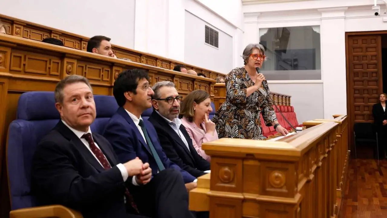 La consejera de Desarrollo Sostenible de Castilla-La Mancha, Mercedes G&oacute;mez, interviene en el Pleno de las Cortes regionales.