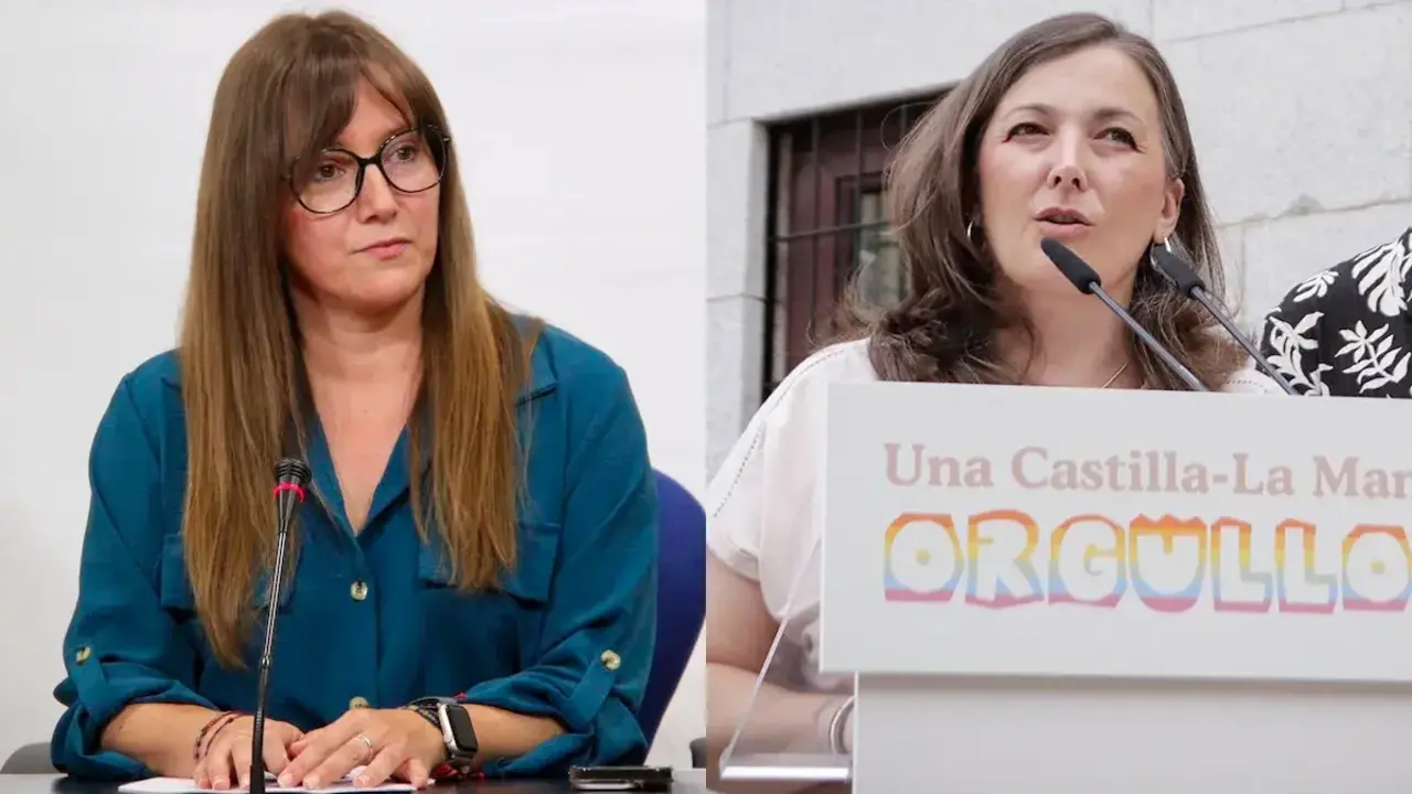 Las diputadas regionales, Tania Andicoberry (PP) y Rosario Garc&iacute;a Saco (PSOE), este lunes en sendas comparecencias ante los medios de comunicaci&oacute;n.