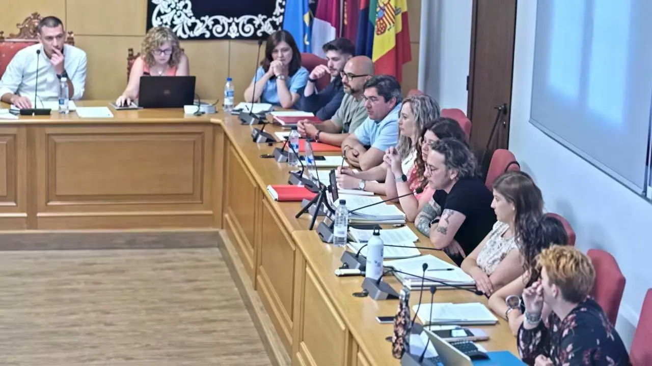El concejal Ra&uacute;l Casares, a la derecha con camiseta negra, durante su intervenci&oacute;n plenaria - Fotograf&iacute;a: Ayuntamiento de Sese&ntilde;a (Toledo)