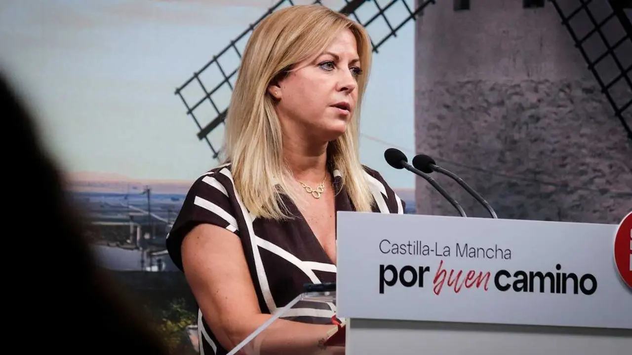 La portavoz del PSOE en las Cortes de Castilla-La Mancha, Ana Isabel Abeng&oacute;zar, durante la rueda de prensa que ha ofrecido en la sede de los socialistas en Toledo.