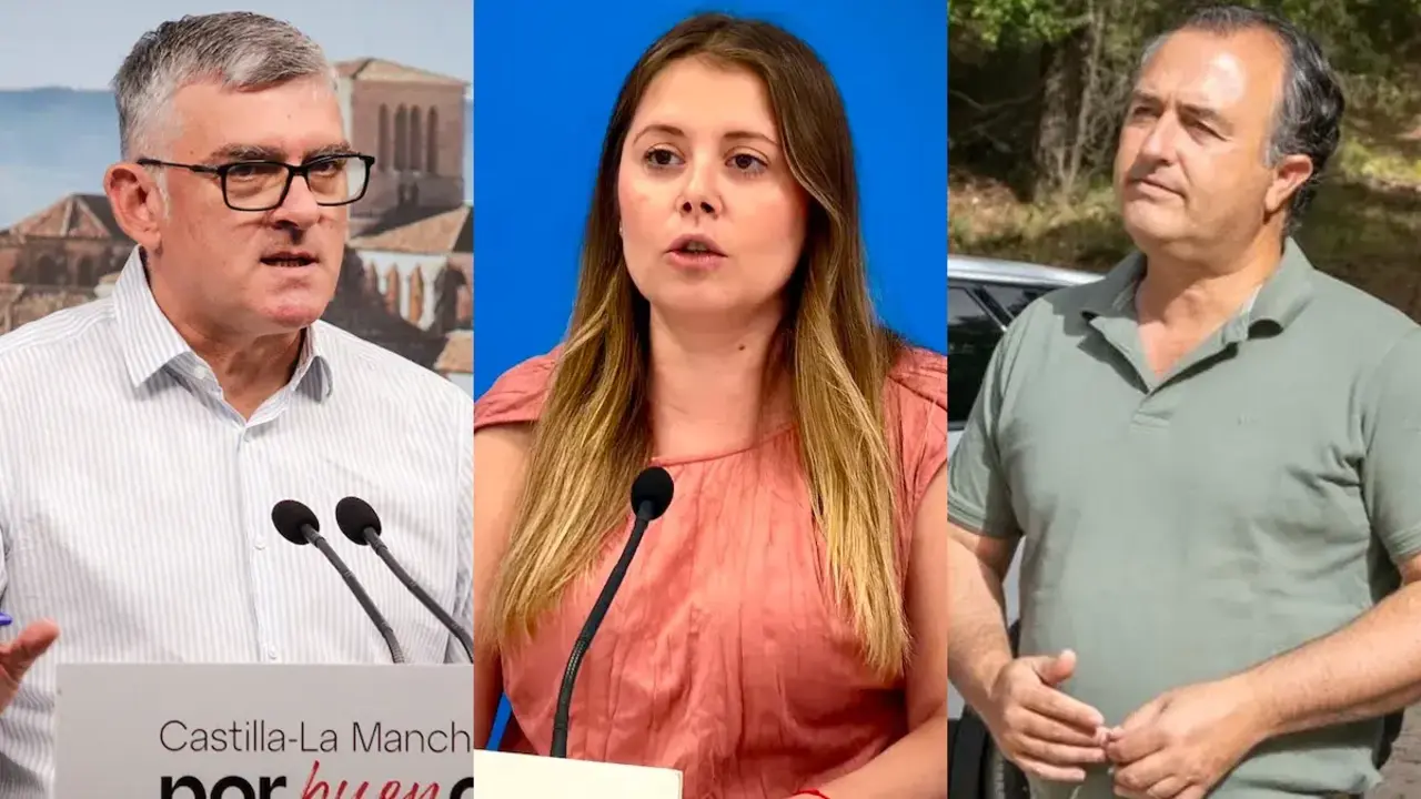 El presidente del PSOE en las Cortes de Castilla-La Mancha, &Aacute;ngel Tom&aacute;s Godoy; la diputada regional del PP, Itziar Asenjo; y el presidente de Vox en el parlamento regional, David Moreno.