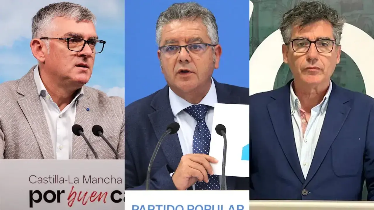 El presidente del PSOE en las Cortes de Castilla-La Mancha, &Aacute;ngel Tom&aacute;s Godoy; El coordinador general del PP y diputado regional, Juan Antonio Moreno; y el diputado regional de Vox, Francisco Cobo.