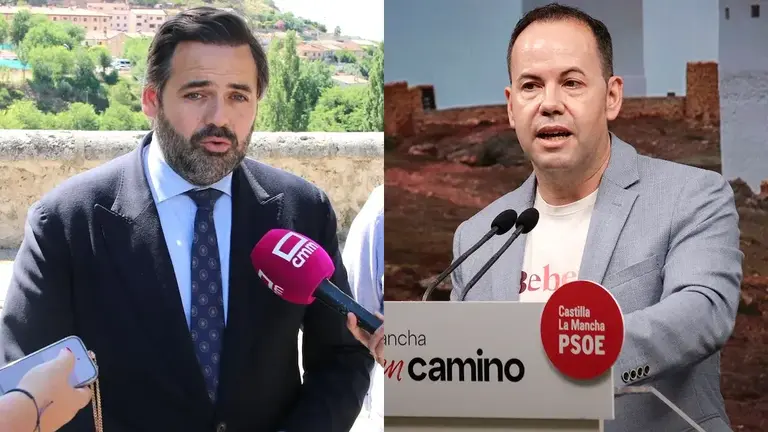 El presidente del PP de Castilla-La Mancha, Paco N&uacute;&ntilde;ez; y el secretario de Formaci&oacute;n del PSOE de Castilla-La Mancha, Sergio Garc&iacute;a-Navas; en sendas comparecencias ante los medios este mi&eacute;rcoles.