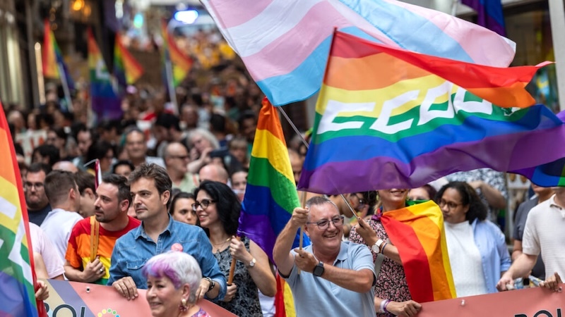 Decenas de personas participan en la manifestación en Toledo por los derechos del colectivo LGTBI, al final de la cual se ha leído un manifiesto - EFE/Ángeles Visdómine